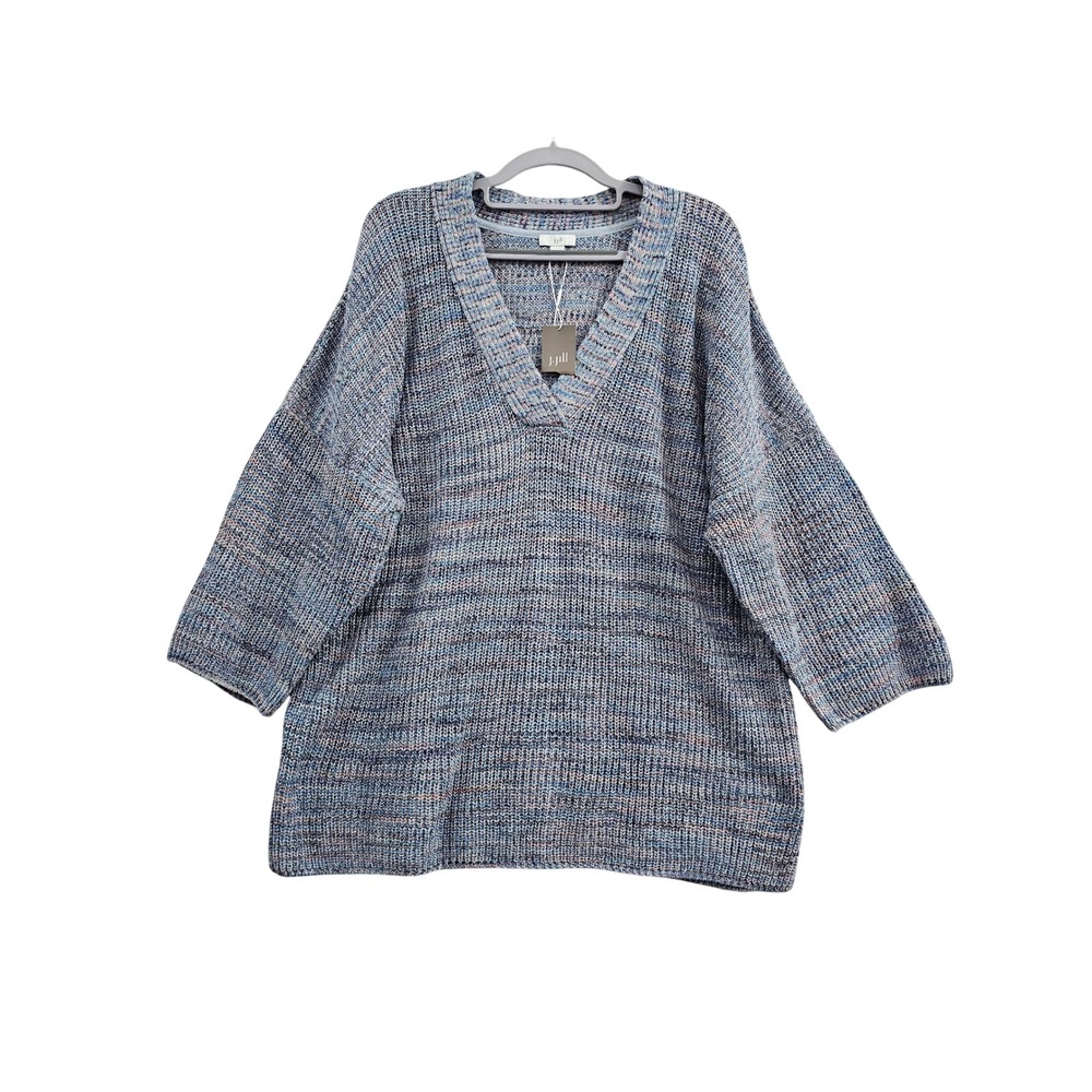 J.‎ Jill V-Neck Sweater XL Blue Multicolor Space Dye 100% Cotton Knit Pullover